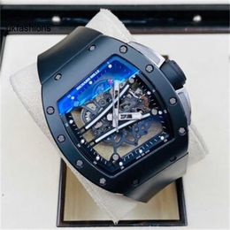 Mechanical Sports Watches Richardmiler Mens Wristwatches Womens Wrist Watches Men's Manual Mechanical 5023x427mm Men's Watch Rm61-01 Black Ceramic White Track HBBN