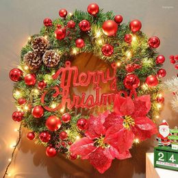 Decorative Flowers 40CM Christmas LED Lighting Wreath Xmas Party Ornament Home Fireplace Door Decorations 2023 Artificial Garland