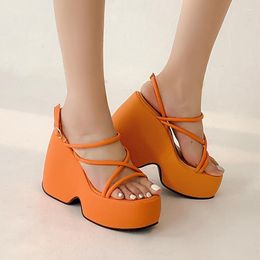 Sandals 2023 Sexy Strappy Heels Women Summer Thick Sole Cross Lacing High Party Large Size 35-42