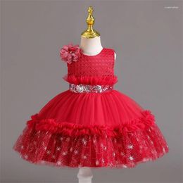 Girl Dresses Toddler Sequin Kids Costume Baby Clothes Sweet Neonate Baptism Clothing Flower Ball Gown Hollowed Out Dress