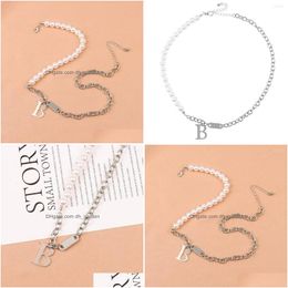 Pendant Necklaces Pendant Necklaces Rz101 Fashion B Series Pearl Stitching Necklace Niche 2022 Hip-Hop Clavicle Chain Ins Ti Dhgarden Dhof8