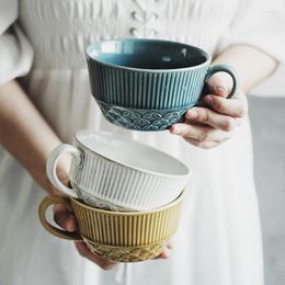 Mugs Japanese Mug Ceramic Breakfast Cup Office Water Embossed Personality Dessert Cereal Milk Cups Home Kitchen Drinkwear Tool