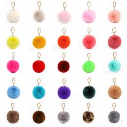 Keychains 2023 Korea Fashion Flat With Plush Ball Women Cute Keyrings Pendants Girl DIY Bag Car Key Ornaments Accessories
