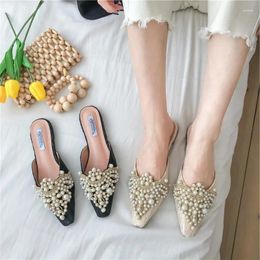 Slippers Ladies Shoes Arrival 2023 Baotou Half Drag Comfortable Lace Fashion Beaded Flat Women Summer Wear