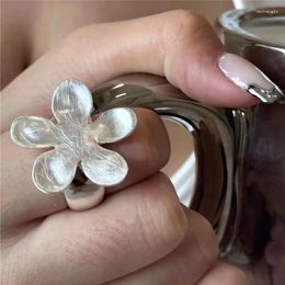 Cluster Rings Irregular Silver Color Brushed Metal Flower Ring Adjustable Lotus Leaf Shape Design Personalized Jewelry Gift For Men And