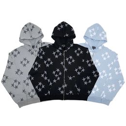 Mens Hoodies Sweatshirts Vintage Sweatshirt Star Pattern Hoodie Streetwear Y2k Men Pullover Zip Jacket Women Fashion Womens Tops Harajuku 231101