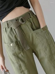 Women's Pants Elastic Waist Sashes Cargo Women Big Pocket Army Green Casual Female Fashion Solid Colour Sweatpants Mujer