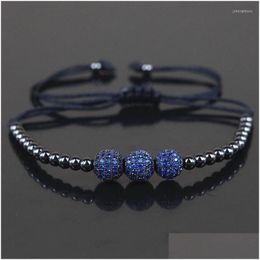 Charm Bracelets Charm Bracelets Brand Men 8Mm Micro Pave Blue Cz Beads 4Mm Black Round Ball Copper Braiding Rame Bracelet Je Dhgarden Dhzso