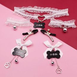 Bondage Pink Woman Sexy Adjustable Nipple Clamp Bracelet collar Breast Bdsm Small Bell Adult Fetish Flirting Teasing Sex Toy For Couples 231101