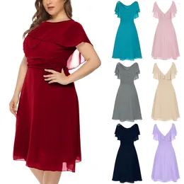 Casual Dresses Women Wedding Guest Bridesmaid High-Waist Formal Dress Solid Colour Ruffles Short Sleeve Party Ball Prom Gown Cocktail