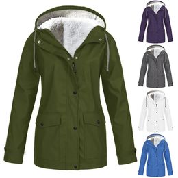 Womens Trench Coats Fashion Ladies Warm Windbreaker Coat Windproof Fleece Autumn Winter Women Hooded Jacket Outdoor Hiking Clothes Plus Size 231102