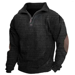 Men's Hoodies Waffle Stitching Pullovers Zipper Stand-Collar Sweatshirt Vintage Ethnic Jumper Windbreak Winter Warm Basic All-Match