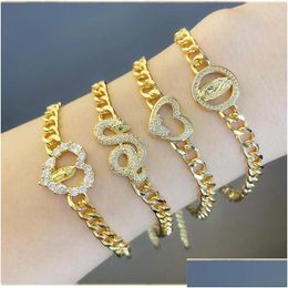 Chain Link Chain Bohemia Heart Gold Color Womens Bracelets Hamsa White Zirconia Trendy Dainty Friendship Jewelry Drop Delive Dhgarden Dh6Jr