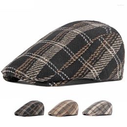 Berets Autumn Winter Plaid Cap Men British Woollen Beret Women Warm Paintsman's Sboy Caps Gorro Hombre Boina