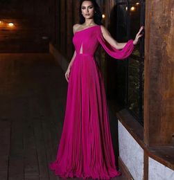 New Arrive Fuchsia Evening Dress 2024 A-Line One Shoulder Pleat Floor Lemgth Chiffon Formal Party Prom Gowns Custom Size Robe De Soiree