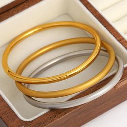 Bangle AENSOA 316L Stainless Steel Simple Thin 4mm Circle Bangles Bracelets For Women Design Minimalist Golden Waterproof Jewellery