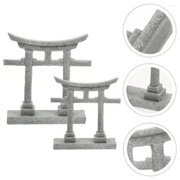 Garden Decorations 2 Pcs Statue Micro Landscape Ornament Mini Decor Torii Gate Sculpture Stone Desktop Adornment