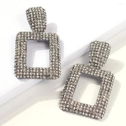 Stud Earrings Retro Exaggerated Metal Geometric Jewelry Women Fashion Personality Gun Black Rhinestone