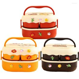 Dinnerware Sets Double Layer Lunch Box Cute Leak Proof Bento With Stickers Kids Portable Stackable Container Boxes