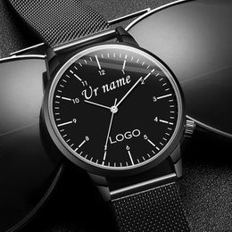 Womens Watches Personalised Engraved with Your Name Text On Dial Mens Mesh Band Mans Ladys Wristwatch Customised Wrist 231101