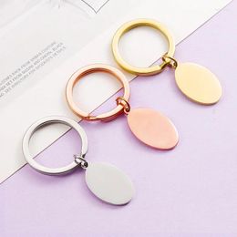 Keychains Stainless Steel Oval Keychain Blanks For Engrave Rose Gold/Gold/Silver Color Metal Mirror Polished 10pcs