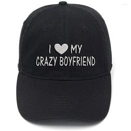 Ball Caps Lyprerazy I Love My Crazy Boyfriend Funny Washed Cotton Adjustable Men Women Unisex Hip Hop Cool Flock Printing Baseball Cap