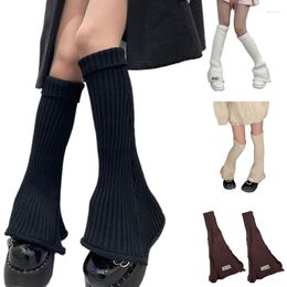 Women Socks Harajuku Chunky Ribbed Knit Flare Solid Color Striped Turn Cuff Foot Cover Gothic Street Slim Footless Knee