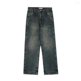 Men's Jeans Simple Solid Color Washing Mens Ins American Streetwear Men Loose Straight Wide-leg Pants Full Length Denim Trousers