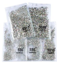 Nail Art Decorations 1440pcsBag SS3SS20 Clear Crystal AB Colour 3D Rhinestones Garment Non Fix Flatback Glass Stones VB2245651