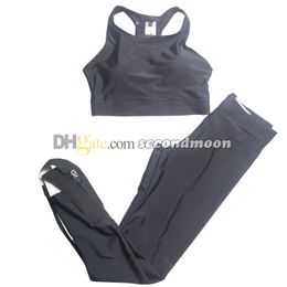 Letters Webbing Crop Top Women Quick Drying Tracksuit Yoga Sexy Vest Elastic Waist Gym Leggings