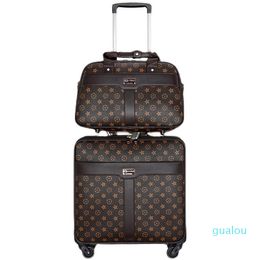 Suitcases High Quality 16" Inch Retro Women Luggage Travel Bag With Handbag Rolling Suitcase Set On Wheels