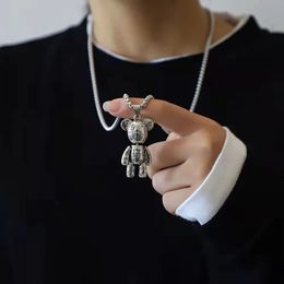 Stud Fashion Cute Hip Hop Bear Pendant Necklace for Men Women Punk Wind Steel Sweater Chain Jewelry Set Lovers Gift 231101