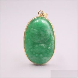 Pendant Necklaces Pendant Necklaces Gp With Green Chalcedony Blessing Ellipse Buddha Figure Gift Womenpendant Drop Delivery Dhgarden Dhu84