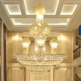 Chandeliers American Gold Crystal Lights Fixture LED Modern Golden Chandelier Lamps European Luxury Villa Loft Home Hall Lustre