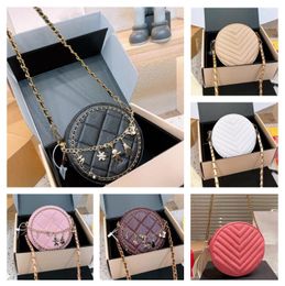 Designer Pancake Bun Purses WOC tote round crossbody camera Bag fashion black gold Handbags metal Chains Crossbody Bags woman Vinyle Round mini Messenger Bag