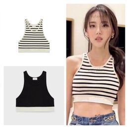 Женщины Crop Top Tanks Camis Mesh Sports Women Femme Knits Tee Bra Летняя полоса Дизайнерская вышивка Вязаный жилет Спортивная майка Дышащий жилет для йоги Топы