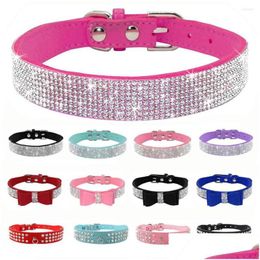 Dog Collars & Leashes Dog Collars Puppy Cat Bling Rhinestone Adjustable Pug Yorkshire Leather Bowknot Kitten Collar For Chihuahua Smal Dhuen