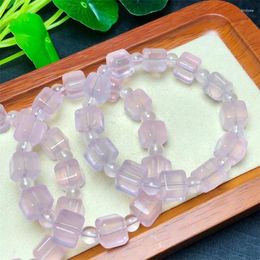 Strand Natural Rose Quartz Cube Bracelet Healing Fashion Reiki Crystal Man Woman Fengshui Jewellery Birthday Gift 1pcs 10mm