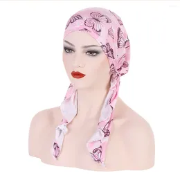 Ethnic Clothing Women Pre-Tied Scarf Chemo Cap Hijab Muslim Headscarf Print Headwear Hair Loss Head Cover Beanies Wrap Bonnet Hat Bandanas