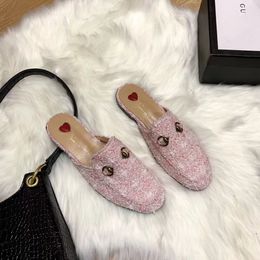 Spring Slip On Loafers Baotou Horsebit Buckle Mule Slides Women Outerside Wear Sandals Round Toe Leather Flat Shoes Sandalias