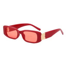 Red small rectangle fashion sunglasses for woman luxury brand outdoor driving beach travel adumbral american eyewear letter designer sunglasses men with box