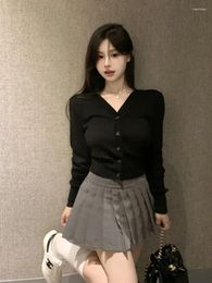 Work Dresses Spring Sweet Spicy Small System To Wear Black Knit Top Gray Pleated Skirt Ageing Two-piece Suit Female