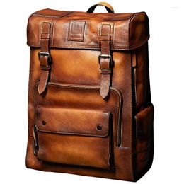 Backpack Luxury Mens Cow Retro Leather Bag Large Capacity Travel Laptop Bags Collegebags Moto Biker Cool DayBags