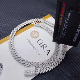 Geçiş Testi 8-14mm genişliğinde Gra Moissanite Elmas Altın Sterling Sier Küba Bağlantı Zinciri Erkekler Hip Hop Kolye