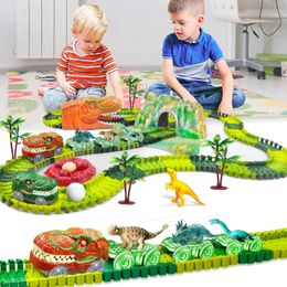 Diecast Model car Dinosaur Train Toys Create A Dinosaur World Road Race-Flexible Track Playset Dinosaurs Toys Race Car for Old boy Girls 231101