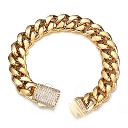 Link Bracelets Chain High Polished 316L Stainless Steel Miami Bracelet For Men Boy Cut Curb Cuban Male Hip Hop Jewellery Gift 14mmLink