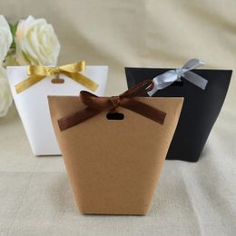 Gift Wrap 25/50pcs Blank Kraft Paper Bag White Black Candy Bag Wedding Favor Gift Box Package Birthday Party Decoration Bag With Ribbon 231102