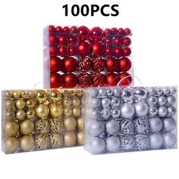 Other Event Party Supplies 100Pcs/set 3-6cm Golden Red Christmas Ball Gift Box Christmas Tree Ornaments Glossy Ball Matte Ball Powder Ball Hollow Ball Set 231102