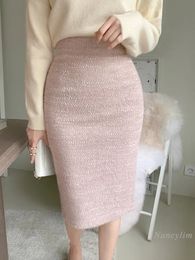 Skirts Women's Spring Winter Woollen Skirt Mid-Length High Waist One-Step Hip Skirts Office Wear Slim Fit Apricot Wool Blends Skirt 231101