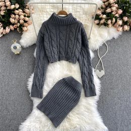 Women's Sweaters Fashion Autumn Two Piece Short Women Knitted Skirt Long Sleeve Twist Sweater Pullovers Bottomings Retro Mini WZ1657